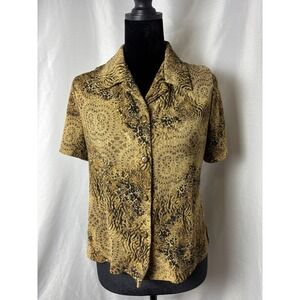 Jessica Howard Button Down Blouse Womens Size 8 Brown Vintage Leopard Print Top